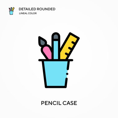 Kalem kutusu yuvarlak doğrusal renk vektörü simgesini detaylı olarak açıkladı. Web mobil UI ögesi için resimleme sembolü tasarım şablonu. Düzenlenebilir vuruşlarda mükemmel renk modern piktogram. İş projeniz için kalem kutusu simgeleri