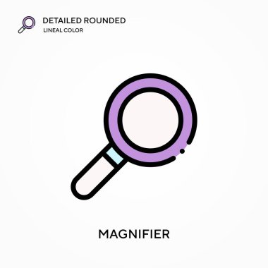 Büyüteç ayrıntılı yuvarlak doğrusal renk vektör simgesi. Web mobil UI ögesi için resimleme sembolü tasarım şablonu. Düzenlenebilir vuruşlarda mükemmel renk modern piktogram. İş projeniz için büyüteç simgeleri