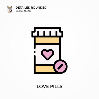 Aşk hapları yuvarlak yuvarlak renkli vektör ikonu detaylandırır. Web mobil UI ögesi için resimleme sembolü tasarım şablonu. Düzenlenebilir vuruşlarda mükemmel renk modern piktogram. İş projeniz için aşk hapları simgeleri