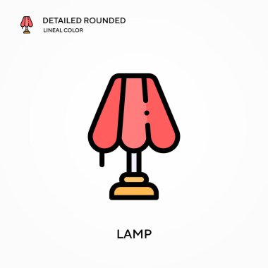 Lamba detaylı yuvarlak doğrusal renk vektör simgesi. Web mobil UI ögesi için resimleme sembolü tasarım şablonu. Düzenlenebilir vuruşlarda mükemmel renk modern piktogram. İş projeniz için lamba simgeleri
