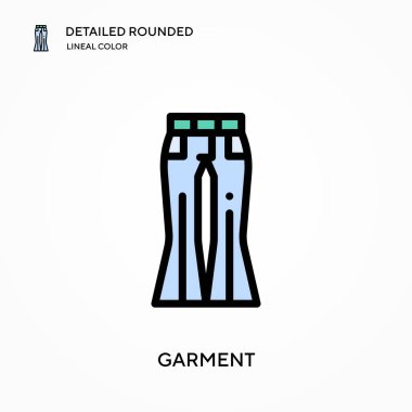 Giysi ayrıntılı yuvarlak doğrusal renk vektör simgesi. Web mobil UI ögesi için resimleme sembolü tasarım şablonu. Düzenlenebilir vuruşlarda mükemmel renk modern piktogram. İş projeniz için giysi simgeleri