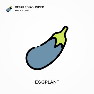 Patlıcan detaylı yuvarlak doğrusal renk vektör simgesi. Web mobil UI ögesi için resimleme sembolü tasarım şablonu. Düzenlenebilir vuruşlarda mükemmel renk modern piktogram. İş projeniz için patlıcan simgeleri