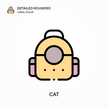 Kedi ayrıntılı yuvarlak doğrusal renk vektör simgesi. Web mobil UI ögesi için resimleme sembolü tasarım şablonu. Düzenlenebilir vuruşlarda mükemmel renk modern piktogram. İş projeniz için kedi simgeleri