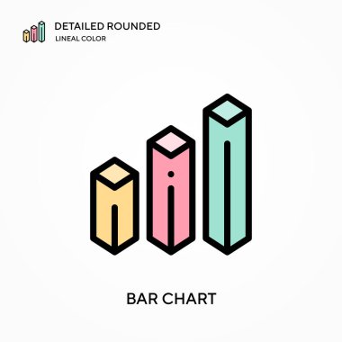 Çubuk çizelgesi yuvarlak doğrusal renk vektörü simgesini detaylı olarak açıkladı. Web mobil UI ögesi için resimleme sembolü tasarım şablonu. Düzenlenebilir vuruşlarda mükemmel renk modern piktogram. İş projeniz için bar çizelgesi simgeleri