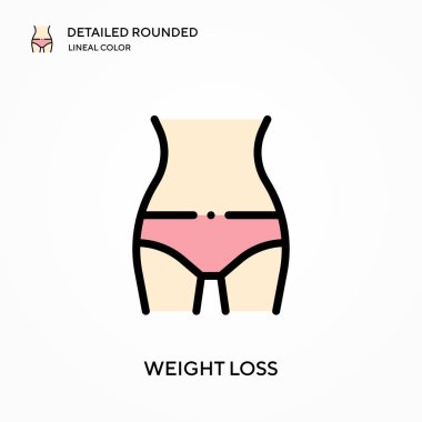 Kilo kaybı ayrıntılı yuvarlak doğrusal renk vektör ikonu. Web mobil UI ögesi için resimleme sembolü tasarım şablonu. Düzenlenebilir vuruşlarda mükemmel renk modern piktogram. İş projeniz için kilo kaybı simgeleri