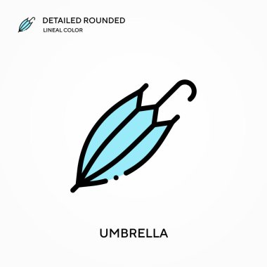 Şemsiye ayrıntılı yuvarlak doğrusal renk vektörü simgesi. Web mobil UI ögesi için resimleme sembolü tasarım şablonu. Düzenlenebilir vuruşlarda mükemmel renk modern piktogram. İş projeniz için şemsiye simgeleri