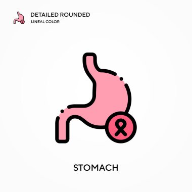 Mide detaylı yuvarlak doğrusal renk vektör ikonu. Web mobil UI ögesi için resimleme sembolü tasarım şablonu. Düzenlenebilir vuruşlarda mükemmel renk modern piktogram. İş projeniz için mide simgeleri