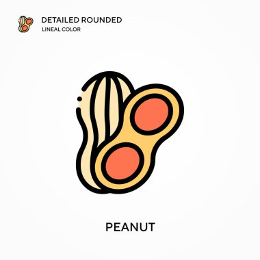 Fıstık detaylı yuvarlak doğrusal renk vektör ikonu. Web mobil UI ögesi için resimleme sembolü tasarım şablonu. Düzenlenebilir vuruşlarda mükemmel renk modern piktogram. İş projeniz için yer fıstığı simgeleri