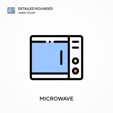 Mikrodalga detaylı yuvarlak doğrusal renk vektör ikonu. Web mobil UI ögesi için resimleme sembolü tasarım şablonu. Düzenlenebilir vuruşlarda mükemmel renk modern piktogram. İş projeniz için mikrodalga simgeleri