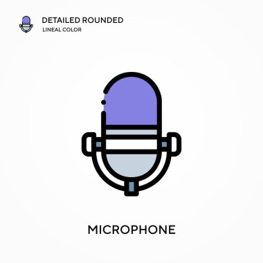 Mikrofon ayrıntılı yuvarlak doğrusal renk vektör ikonu. Web mobil UI ögesi için resimleme sembolü tasarım şablonu. Düzenlenebilir vuruşlarda mükemmel renk modern piktogram. İş projeniz için mikrofon simgeleri