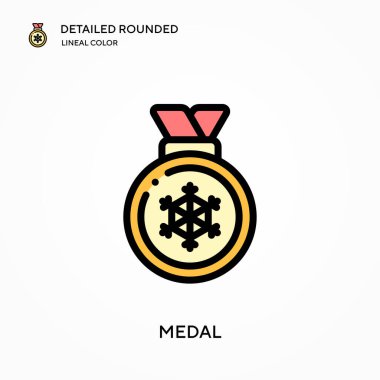 Madalya detaylı yuvarlak doğrusal renk vektör ikonu. Web mobil UI ögesi için resimleme sembolü tasarım şablonu. Düzenlenebilir vuruşlarda mükemmel renk modern piktogram. İş projeniz için madalya simgeleri
