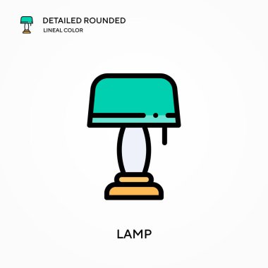 Lamba detaylı yuvarlak doğrusal renk vektör simgesi. Web mobil UI ögesi için resimleme sembolü tasarım şablonu. Düzenlenebilir vuruşlarda mükemmel renk modern piktogram. İş projeniz için lamba simgeleri