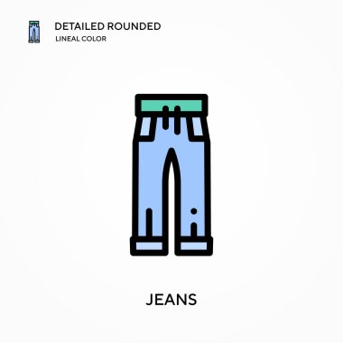 Kot pantolonlar yuvarlak doğrusal renk vektör simgesini detaylandırdı. Web mobil UI ögesi için resimleme sembolü tasarım şablonu. Düzenlenebilir vuruşlarda mükemmel renk modern piktogram. İş projeniz için kot pantolon simgeleri