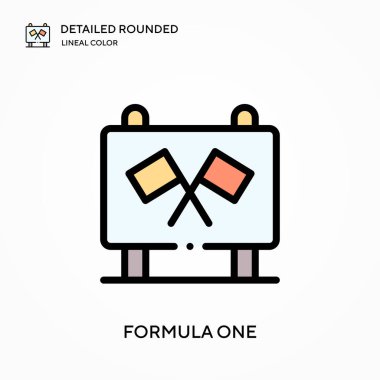 Formül 1 ayrıntılı yuvarlak doğrusal renk vektör simgesi. Web mobil UI ögesi için resimleme sembolü tasarım şablonu. Düzenlenebilir vuruşlarda mükemmel renk modern piktogram. İş projeniz için bir formül simgesi