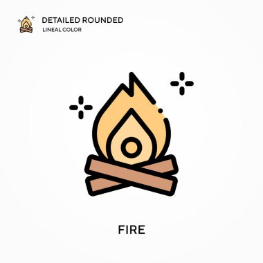 Ayrıntılı yuvarlak doğrusal renk vektör simgesini ateşle. Web mobil UI ögesi için resimleme sembolü tasarım şablonu. Düzenlenebilir vuruşlarda mükemmel renk modern piktogram. İş projeniz için simgeleri ateşleyin