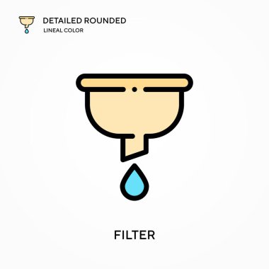 Ayrıntılı yuvarlak doğrusal renk vektör simgesini filtrele. Web mobil UI ögesi için resimleme sembolü tasarım şablonu. Düzenlenebilir vuruşlarda mükemmel renk modern piktogram. İş projeniz için filtre simgeleri