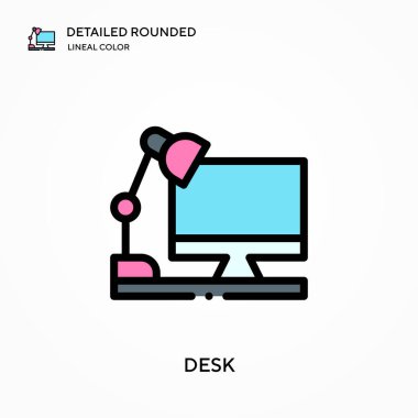 Masa ayrıntılı yuvarlak doğrusal renk vektör simgesi. Web mobil UI ögesi için resimleme sembolü tasarım şablonu. Düzenlenebilir vuruşlarda mükemmel renk modern piktogram. İş projeniz için masa simgeleri