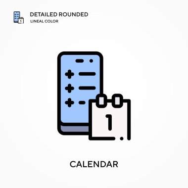Takvim ayrıntılı yuvarlak doğrusal renk vektörü simgesi. Web mobil UI ögesi için resimleme sembolü tasarım şablonu. Düzenlenebilir vuruşlarda mükemmel renk modern piktogram. İş projeniz için takvim simgeleri