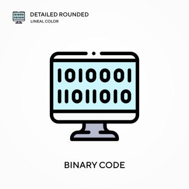 İkili kod yuvarlak lineal renk vektör simgesi detaylı. Web mobil UI ögesi için resimleme sembolü tasarım şablonu. Düzenlenebilir vuruşlarda mükemmel renk modern piktogram. İş projeniz için ikili kod simgeleri
