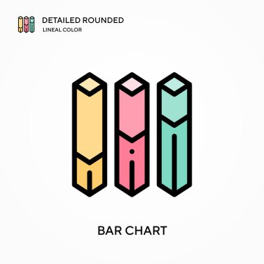 Çubuk çizelgesi yuvarlak doğrusal renk vektörü simgesini detaylı olarak açıkladı. Web mobil UI ögesi için resimleme sembolü tasarım şablonu. Düzenlenebilir vuruşlarda mükemmel renk modern piktogram. İş projeniz için bar çizelgesi simgeleri