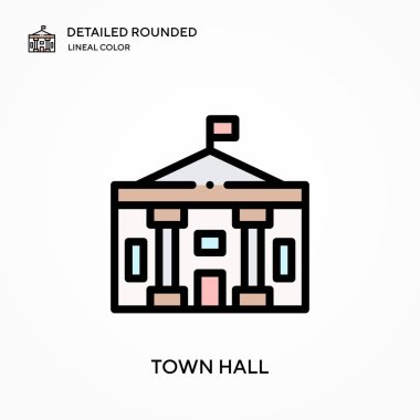 Belediye binası yuvarlak doğrusal renk vektör simgesini detaylı olarak açıkladı. Web mobil UI ögesi için resimleme sembolü tasarım şablonu. Düzenlenebilir vuruşlarda mükemmel renk modern piktogram. İş projeniz için belediye binası simgeleri