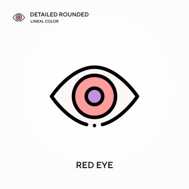 Kırmızı göz yuvarlak doğrusal renk vektör simgesi detaylı. Web mobil UI ögesi için resimleme sembolü tasarım şablonu. Düzenlenebilir vuruşlarda mükemmel renk modern piktogram. İş projeniz için kırmızı göz simgeleri
