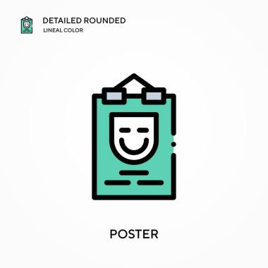 Poster ayrıntılı yuvarlak doğrusal renk vektör simgesi. Web mobil UI ögesi için resimleme sembolü tasarım şablonu. Düzenlenebilir vuruşlarda mükemmel renk modern piktogram. İş projeniz için poster simgeleri