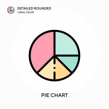 Pasta şeması yuvarlak doğrusal renk vektörü simgesini detaylı olarak açıkladı. Web mobil UI ögesi için resimleme sembolü tasarım şablonu. Düzenlenebilir vuruşlarda mükemmel renk modern piktogram. İş projeniz için pasta çizelgesi simgeleri