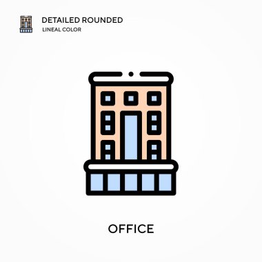 Ofis ayrıntılı yuvarlak doğrusal renk vektör simgesi. Web mobil UI ögesi için resimleme sembolü tasarım şablonu. Düzenlenebilir vuruşlarda mükemmel renk modern piktogram. İş projeniz için ofis simgeleri