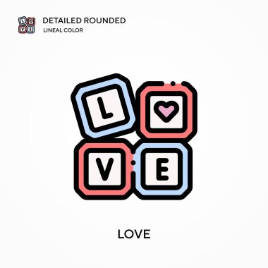 Aşk ayrıntılı yuvarlak doğrusal renk vektör ikonu. Web mobil UI ögesi için resimleme sembolü tasarım şablonu. Düzenlenebilir vuruşlarda mükemmel renk modern piktogram. İş projeniz için aşk simgeleri