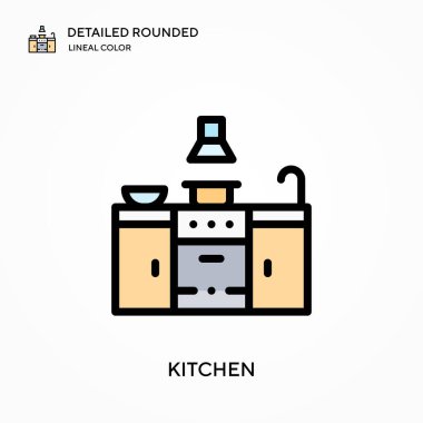 Mutfak ayrıntılı yuvarlak doğrusal renk vektör ikonu. Web mobil UI ögesi için resimleme sembolü tasarım şablonu. Düzenlenebilir vuruşlarda mükemmel renk modern piktogram. İş projeniz için mutfak simgeleri