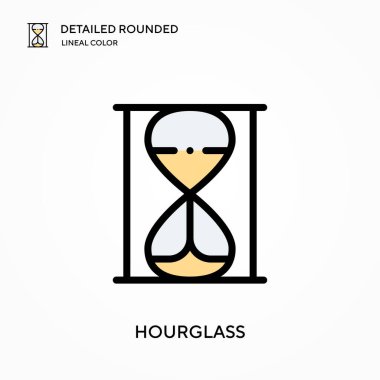 Kum saati yuvarlak çizgili renk vektör simgesini detaylı olarak açıklar. Web mobil UI ögesi için resimleme sembolü tasarım şablonu. Düzenlenebilir vuruşlarda mükemmel renk modern piktogram. İş projeniz için kum saati simgeleri