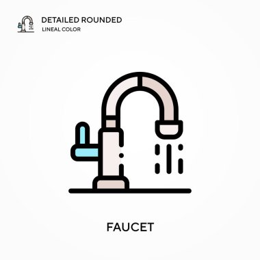 Musluk ayrıntılı yuvarlak doğrusal renk vektör simgesi. Web mobil UI ögesi için resimleme sembolü tasarım şablonu. Düzenlenebilir vuruşlarda mükemmel renk modern piktogram. İş projeniz için musluk simgeleri