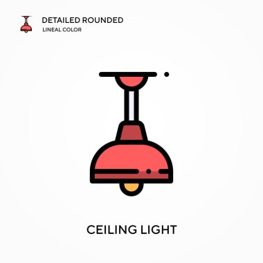 Tavan lambası ayrıntılı yuvarlak doğrusal renk vektör ikonu. Web mobil UI ögesi için resimleme sembolü tasarım şablonu. Düzenlenebilir vuruşlarda mükemmel renk modern piktogram. İş projeniz için tavan lambası simgeleri