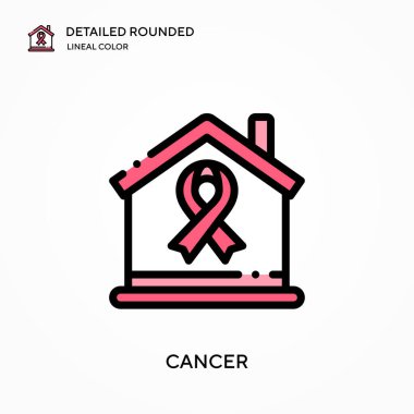 Kanser yuvarlak doğrusal renk vektör simgesini detaylı olarak açıkladı. Web mobil UI ögesi için resimleme sembolü tasarım şablonu. Düzenlenebilir vuruşlarda mükemmel renk modern piktogram. İş projeniz için kanser simgeleri