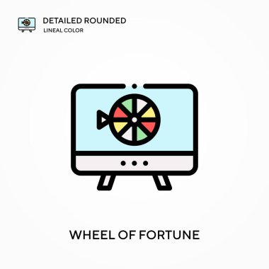 Çarkıfelek ayrıntılı yuvarlak doğrusal renk vektör ikonu. Web mobil UI ögesi için resimleme sembolü tasarım şablonu. Düzenlenebilir vuruşlarda mükemmel renk modern piktogram. İş projeniz için şans simgeleri tekerleği