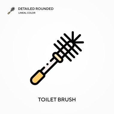 Tuvalet fırçası ayrıntılı yuvarlak doğrusal renk vektör simgesi. Web mobil UI ögesi için resimleme sembolü tasarım şablonu. Düzenlenebilir vuruşlarda mükemmel renk modern piktogram. İş projeniz için tuvalet fırçası simgeleri