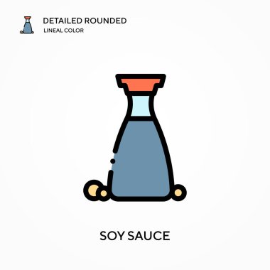 Soya sosu ayrıntılı yuvarlak doğrusal renk vektör ikonu. Web mobil UI ögesi için resimleme sembolü tasarım şablonu. Düzenlenebilir vuruşlarda mükemmel renk modern piktogram. İş projeniz için soya sosu simgeleri