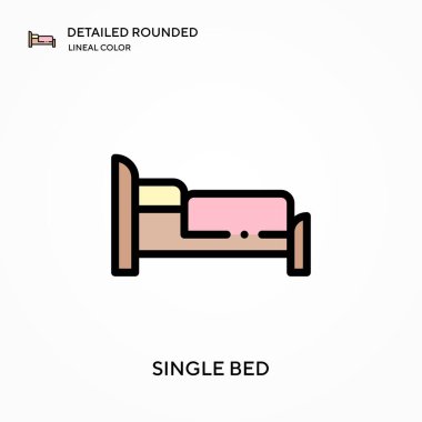 Tek yataklı detaylı yuvarlak doğrusal renk vektör ikonu. Web mobil UI ögesi için resimleme sembolü tasarım şablonu. Düzenlenebilir vuruşlarda mükemmel renk modern piktogram. İş projeniz için tek kişilik yatak simgeleri