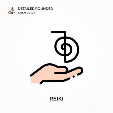 Reiki yuvarlak doğrusal renk vektörü simgesini detaylı olarak açıkladı. Web mobil UI ögesi için resimleme sembolü tasarım şablonu. Düzenlenebilir vuruşlarda mükemmel renk modern piktogram. İş projeniz için Reiki simgeleri