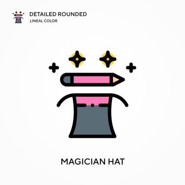 Sihirbaz şapkası yuvarlak doğrusal renk vektör simgesi detaylı. Web mobil UI ögesi için resimleme sembolü tasarım şablonu. Düzenlenebilir vuruşlarda mükemmel renk modern piktogram. İş projeniz için sihirbaz şapkası simgeleri
