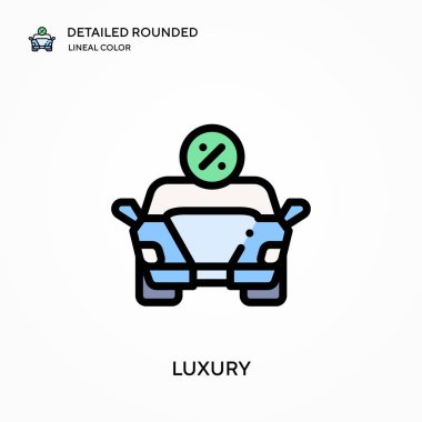Lüks detaylı yuvarlak doğrusal renk vektör ikonu. Web mobil UI ögesi için resimleme sembolü tasarım şablonu. Düzenlenebilir vuruşlarda mükemmel renk modern piktogram. İş projeniz için lüks simgeler