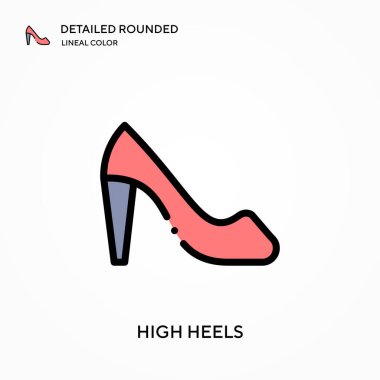 Yüksek topuklu ayrıntılı yuvarlak doğrusal renk vektör ikonu. Web mobil UI ögesi için resimleme sembolü tasarım şablonu. Düzenlenebilir vuruşlarda mükemmel renk modern piktogram. İş projeniz için yüksek topuklu ayakkabı simgeleri