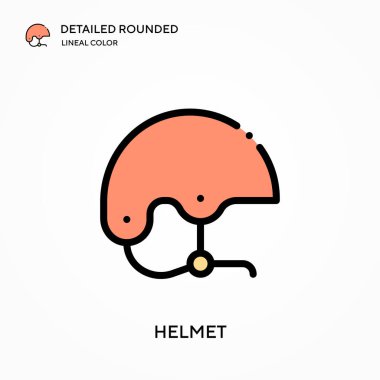 Miğfer ayrıntılı yuvarlak doğrusal renk vektör simgesi. Web mobil UI ögesi için resimleme sembolü tasarım şablonu. Düzenlenebilir vuruşlarda mükemmel renk modern piktogram. İş projeniz için kask simgeleri