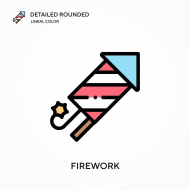 Havai fişek ayrıntılı yuvarlak doğrusal renk vektör simgesi. Web mobil UI ögesi için resimleme sembolü tasarım şablonu. Düzenlenebilir vuruşlarda mükemmel renk modern piktogram. İş projeniz için havai fişek simgeleri