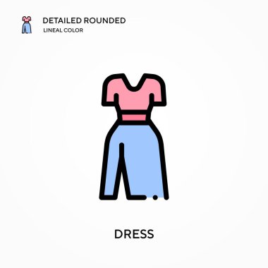 Ayrıntılı yuvarlak çizgisel renk vektör simgesi giyin. Web mobil UI ögesi için resimleme sembolü tasarım şablonu. Düzenlenebilir vuruşlarda mükemmel renk modern piktogram. İş projeniz için simgeler