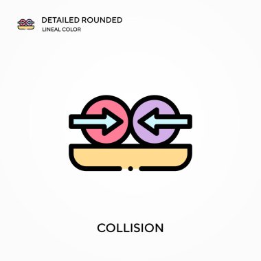 Çarpışma ayrıntılı yuvarlak doğrusal renk vektör simgesi. Web mobil UI ögesi için resimleme sembolü tasarım şablonu. Düzenlenebilir vuruşlarda mükemmel renk modern piktogram. İş projeniz için çarpışma simgeleri