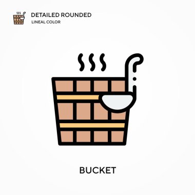Kova detaylı yuvarlak doğrusal renk vektör simgesi. Web mobil UI ögesi için resimleme sembolü tasarım şablonu. Düzenlenebilir vuruşlarda mükemmel renk modern piktogram. İş projeniz için kova simgeleri