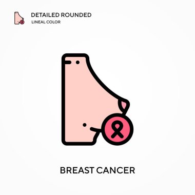 Göğüs kanseri yuvarlak lineal renk vektör simgesi detaylı. Web mobil UI ögesi için resimleme sembolü tasarım şablonu. Düzenlenebilir vuruşlarda mükemmel renk modern piktogram. İş projeniz için göğüs kanseri simgeleri