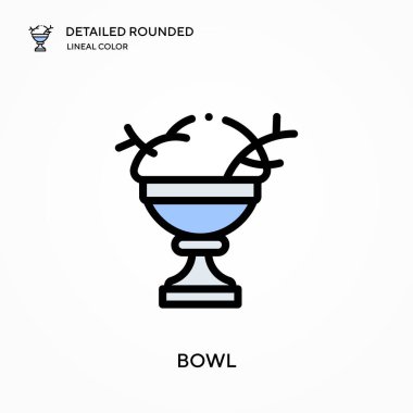 Bowling ayrıntılı yuvarlak doğrusal renk vektör ikonu. Web mobil UI ögesi için resimleme sembolü tasarım şablonu. Düzenlenebilir vuruşlarda mükemmel renk modern piktogram. İş projeniz için kase simgeleri